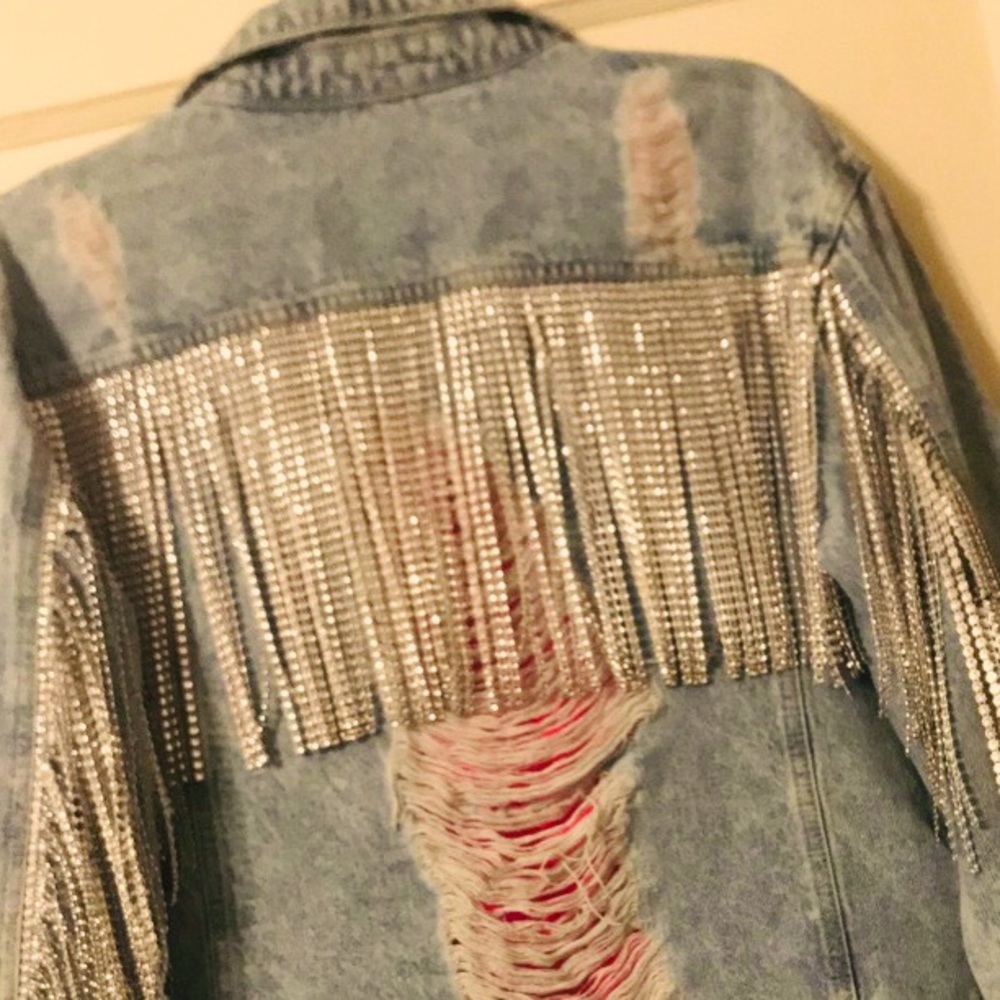 Rhinestone Fringe Denim Jacket